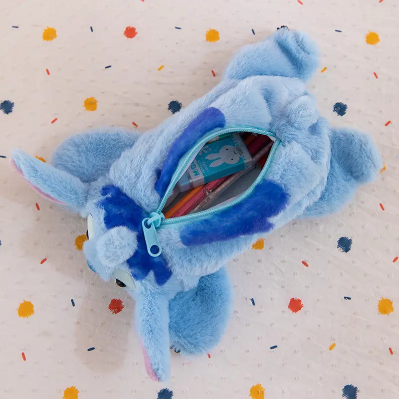 Пенал шкільний Стіч, пухнастий, хутряний, косметичка Стіч (синій) - Зображення 3