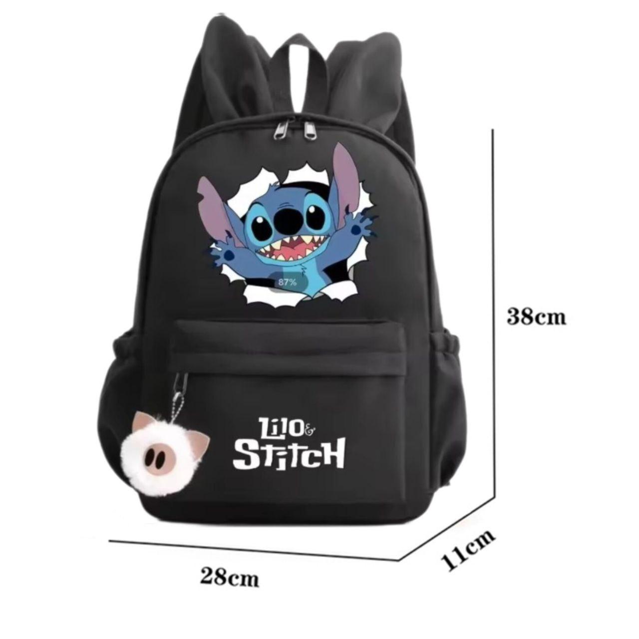 Рюкзак шкільний зі Стичем (Stitch) з вушками та брелоком чорний - Зображення 2