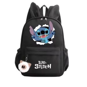 Рюкзак шкільний зі Стичем (Stitch) з вушками та брелоком чорний