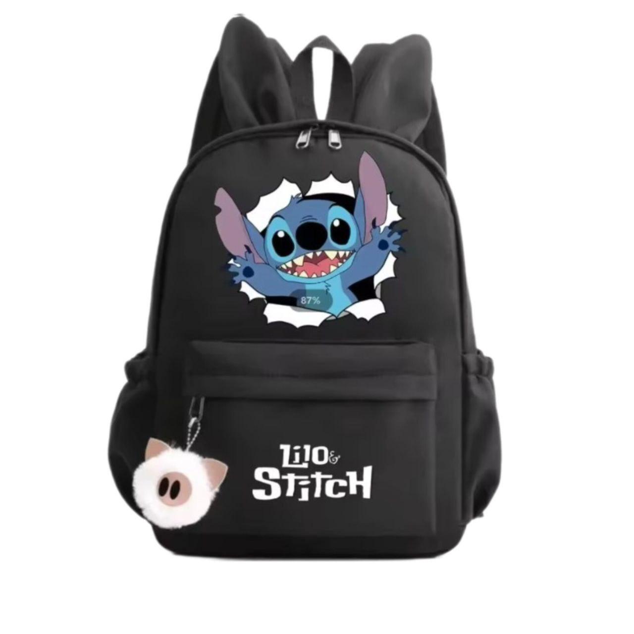 Рюкзак шкільний зі Стичем (Stitch) з вушками та брелоком чорний