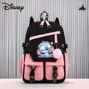 Рюкзак «Cute Stich» з помпоном 44 см чорно-рожевий