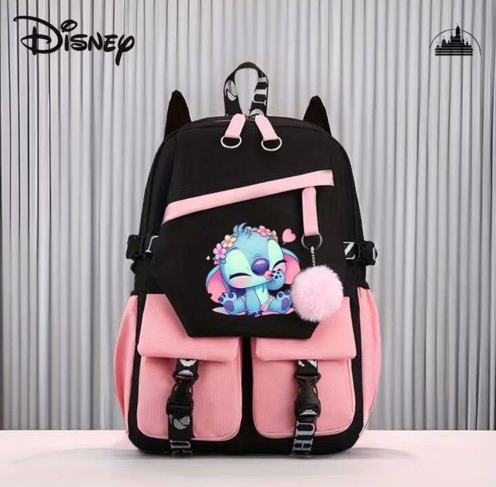 Рюкзак «Cute Stich» з помпоном 44 см чорно-рожевий
