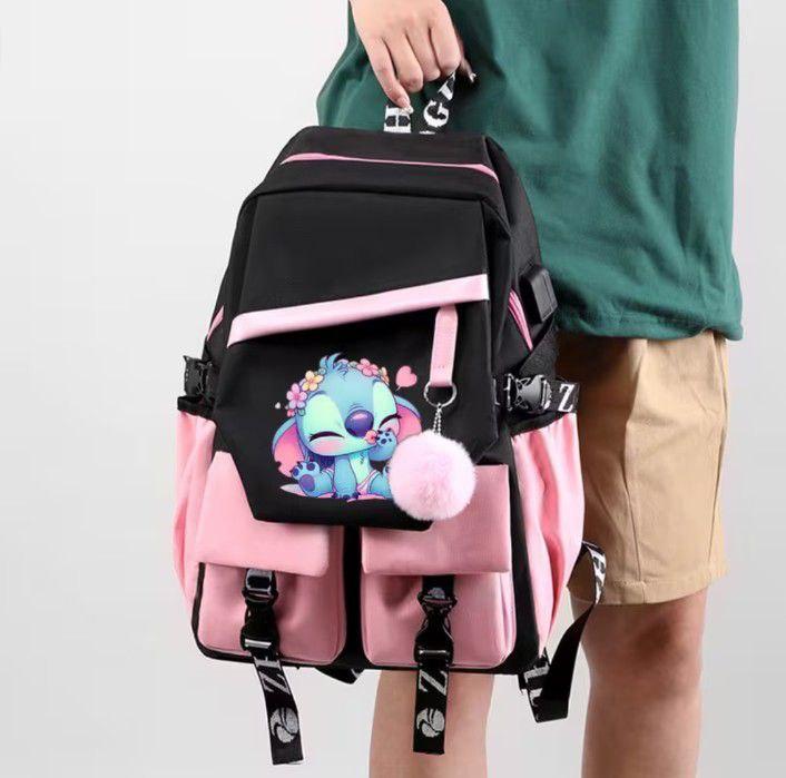 Рюкзак «Cute Stich» з помпоном 44 см чорно-рожевий - Зображення 3