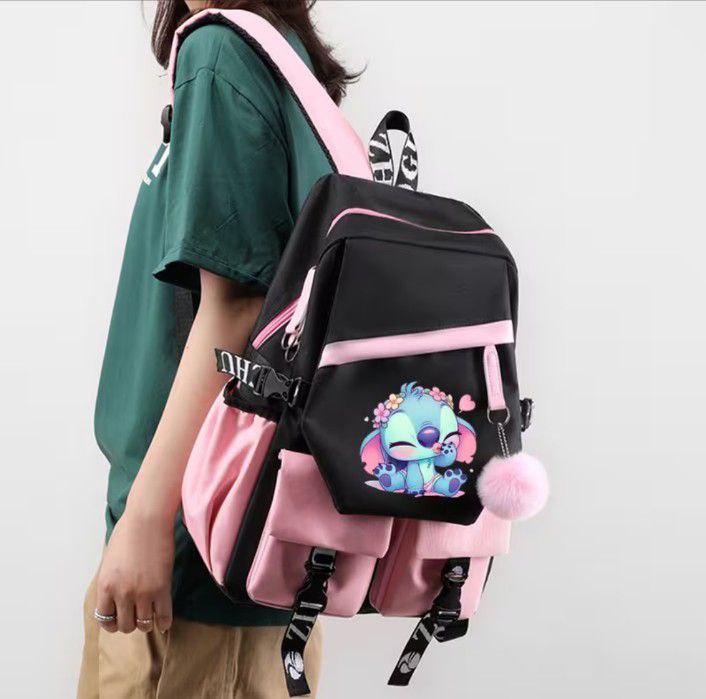 Рюкзак «Cute Stich» з помпоном 44 см чорно-рожевий - Зображення 4