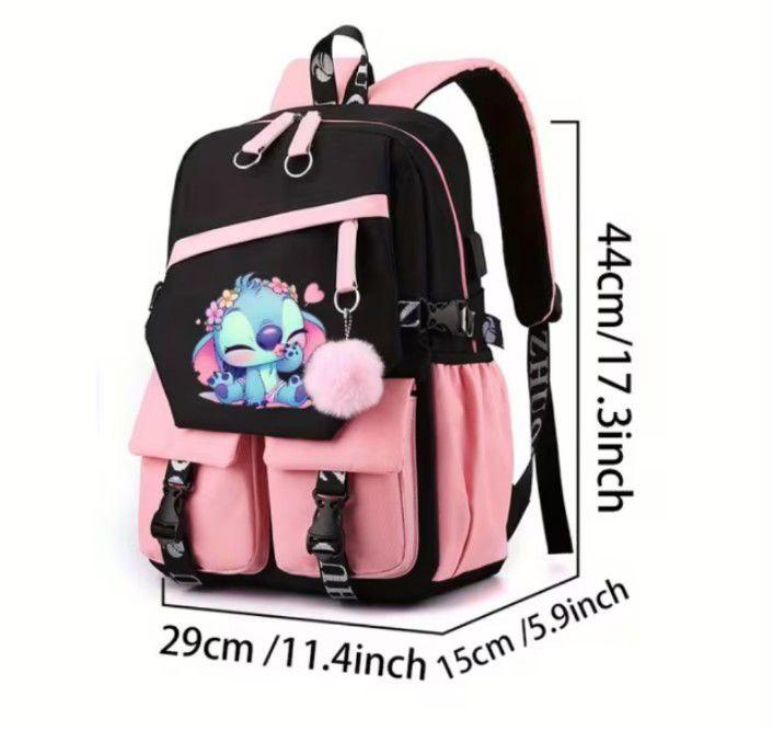 Рюкзак «Cute Stich» з помпоном 44 см чорно-рожевий - Зображення 5